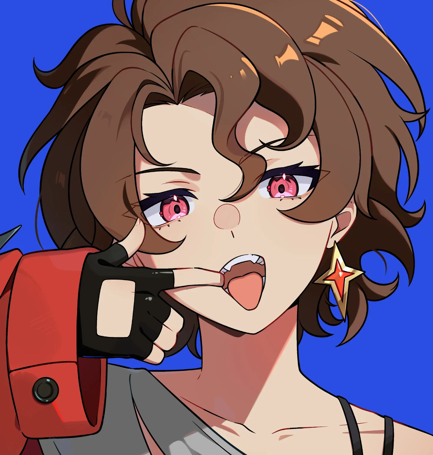 Close-up expression study of Ren against electric blue
