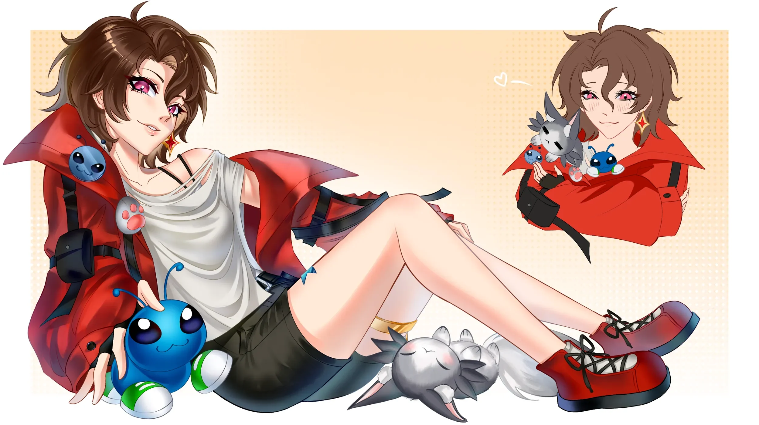 Ren relaxing with her signal companions