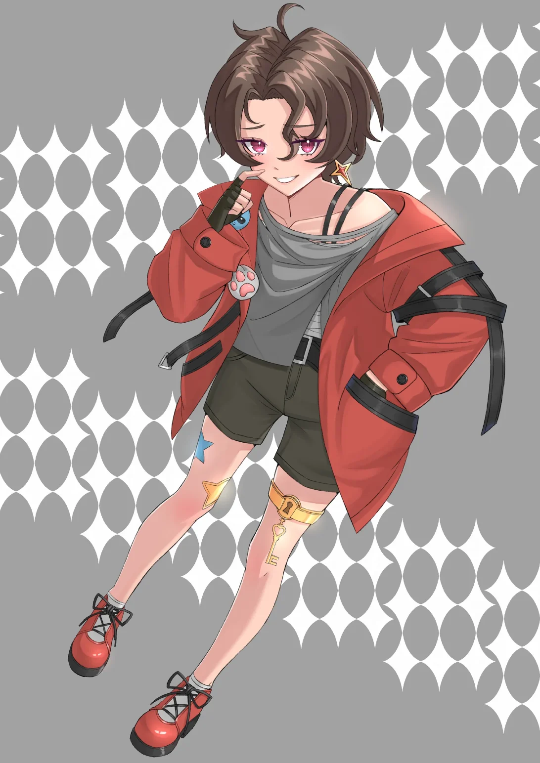 Full-body illustration of Ren in her red jacket